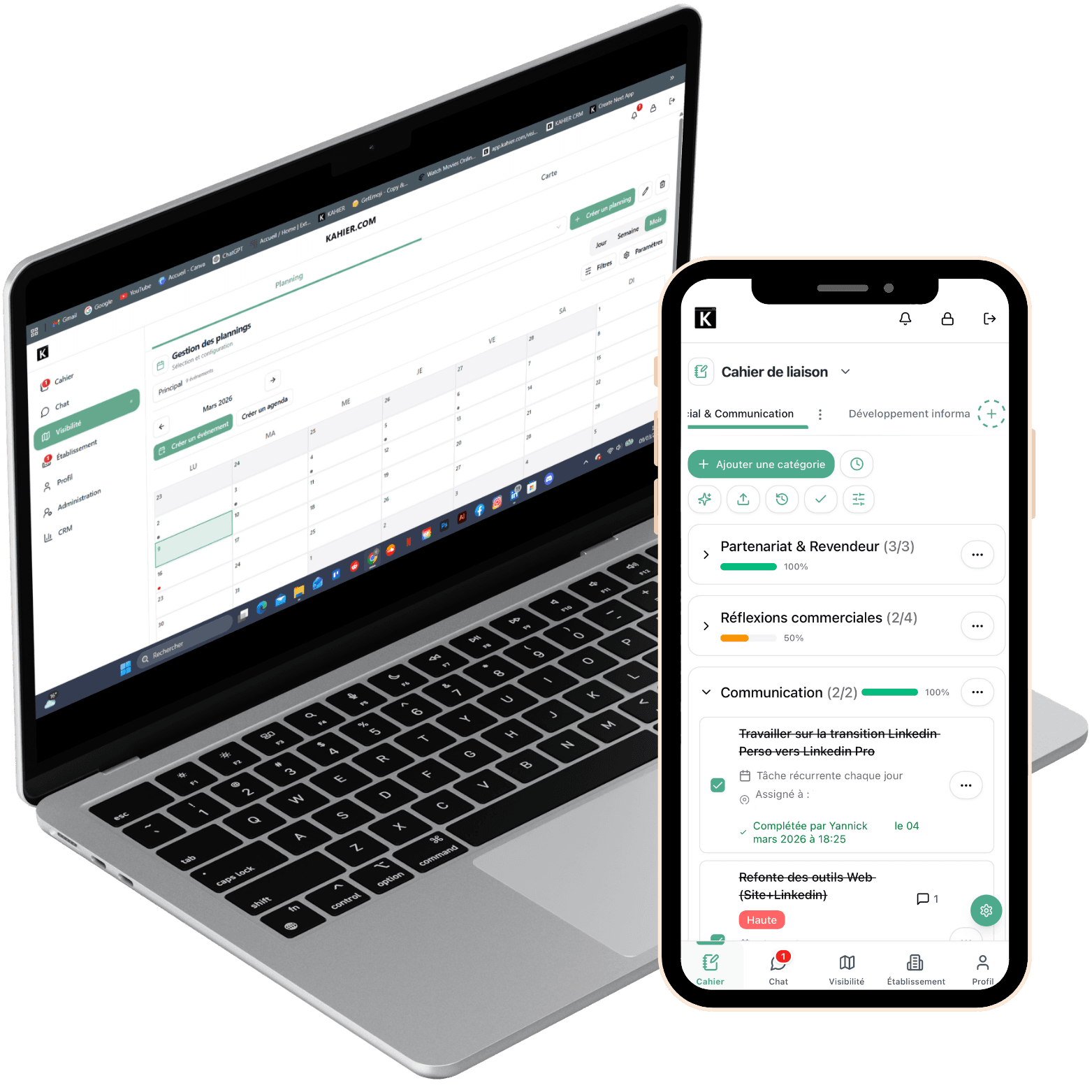 Application Kahier sur ordinateur et mobile