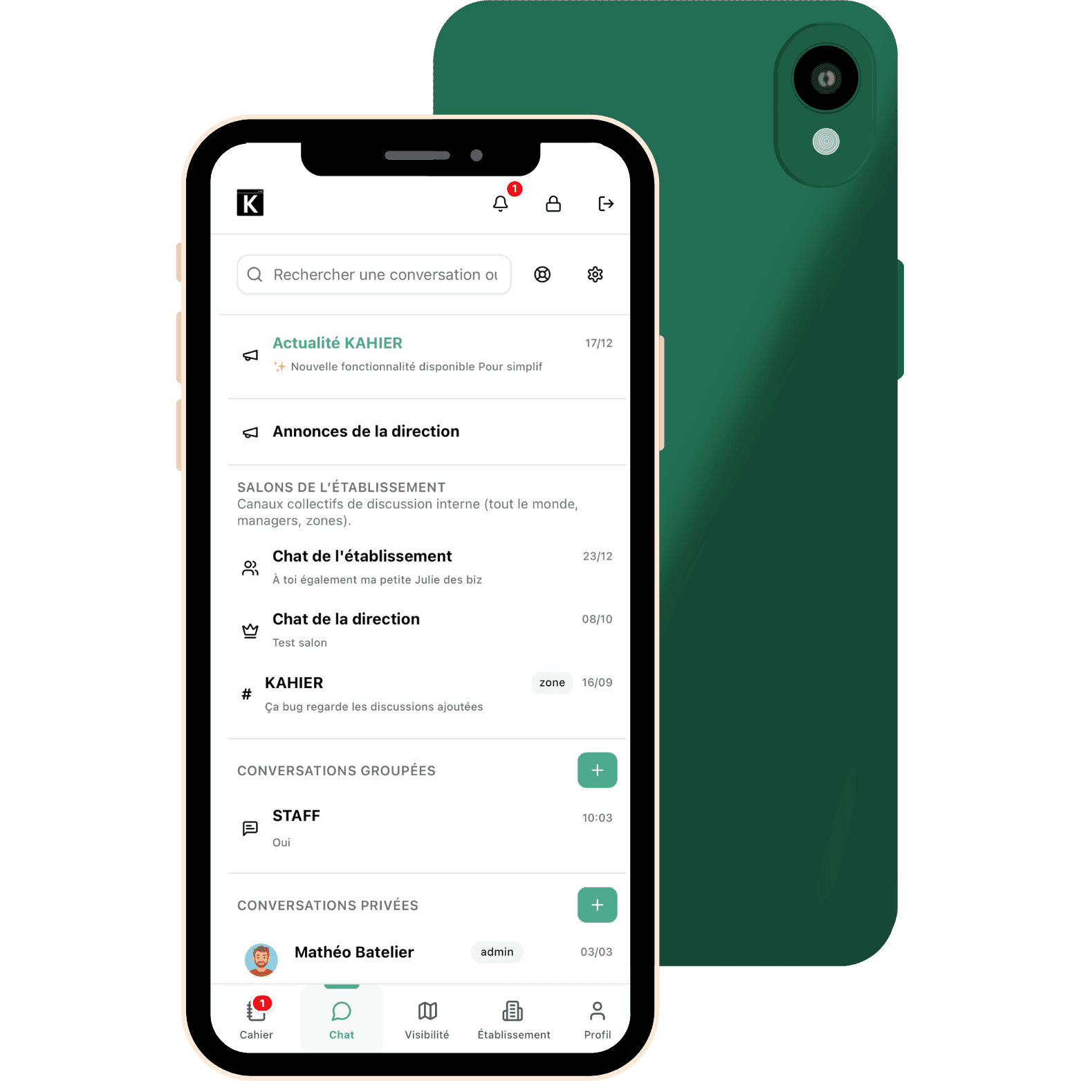 Téléphone avec interface Kahier